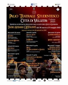 Locandina Terza edizione del Palio teatrale studentesco Città di Velletri (RM) dal 26 marzo al 9 maggio 2025